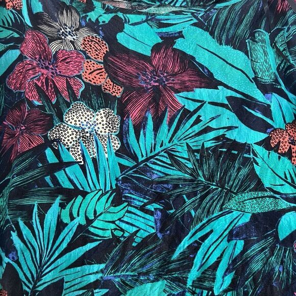 Ann Taylor Loft Linen Tropical Dress Womens Sz14 Blue Short Sleeve Tie Waist - Picture 5 of 10